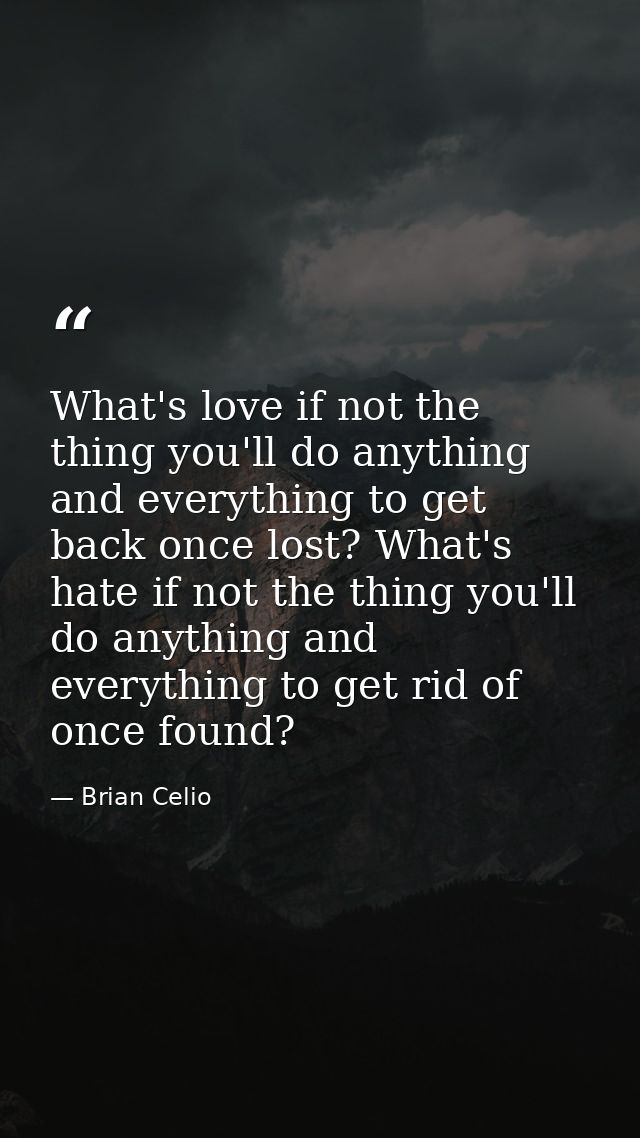 What's love if not the thing you'll do anything and everything to get back once lost? What's hate if not the thing you'l — Brian Celio