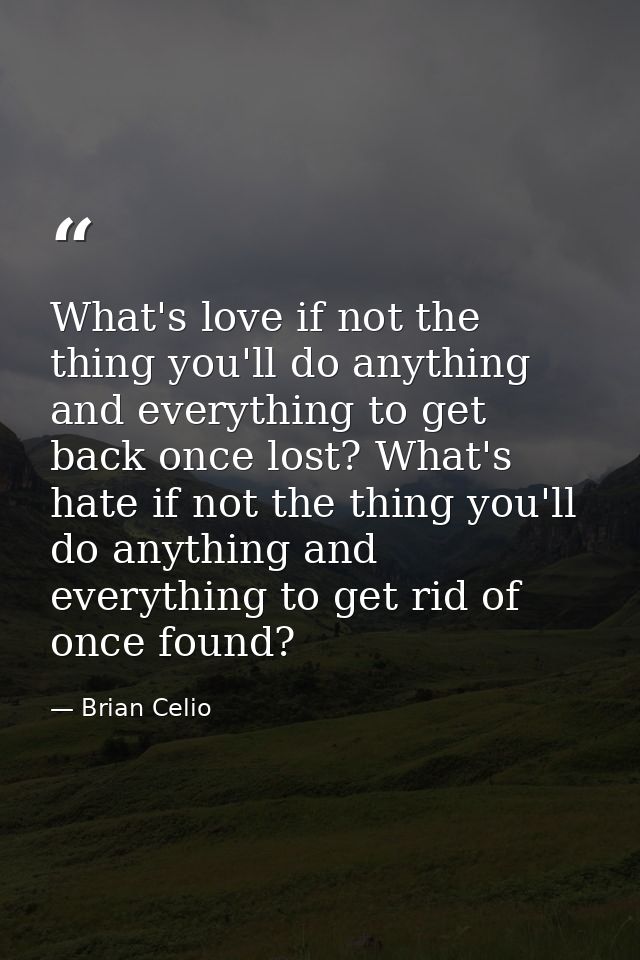 What's love if not the thing you'll do anything and everything to get back once lost? What's hate if not the thing you'l — Brian Celio