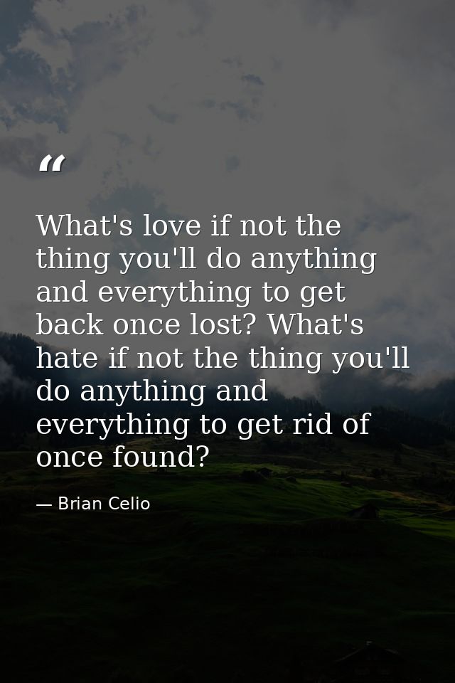 What's love if not the thing you'll do anything and everything to get back once lost? What's hate if not the thing you'l — Brian Celio