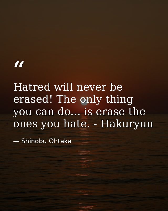 Hatred will never be erased! The only thing you can do... is erase the ones you hate. - Hakuryuu — Shinobu Ohtaka