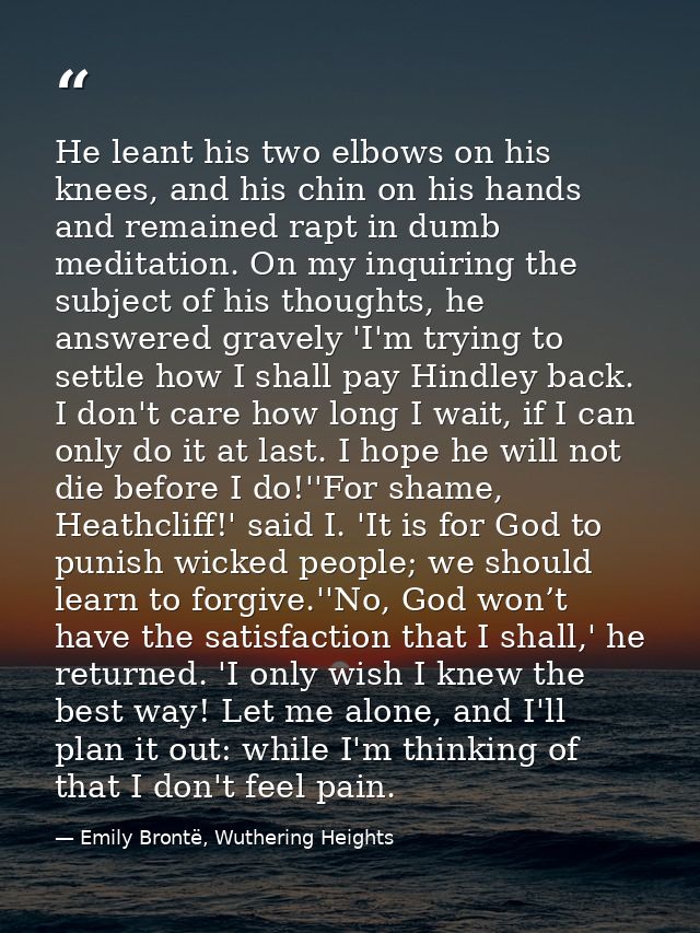 He leant his two elbows on his knees, and his chin on his hands and remained rapt in dumb meditation. On my inquiring th — Emily Brontë, Wuthering Heights