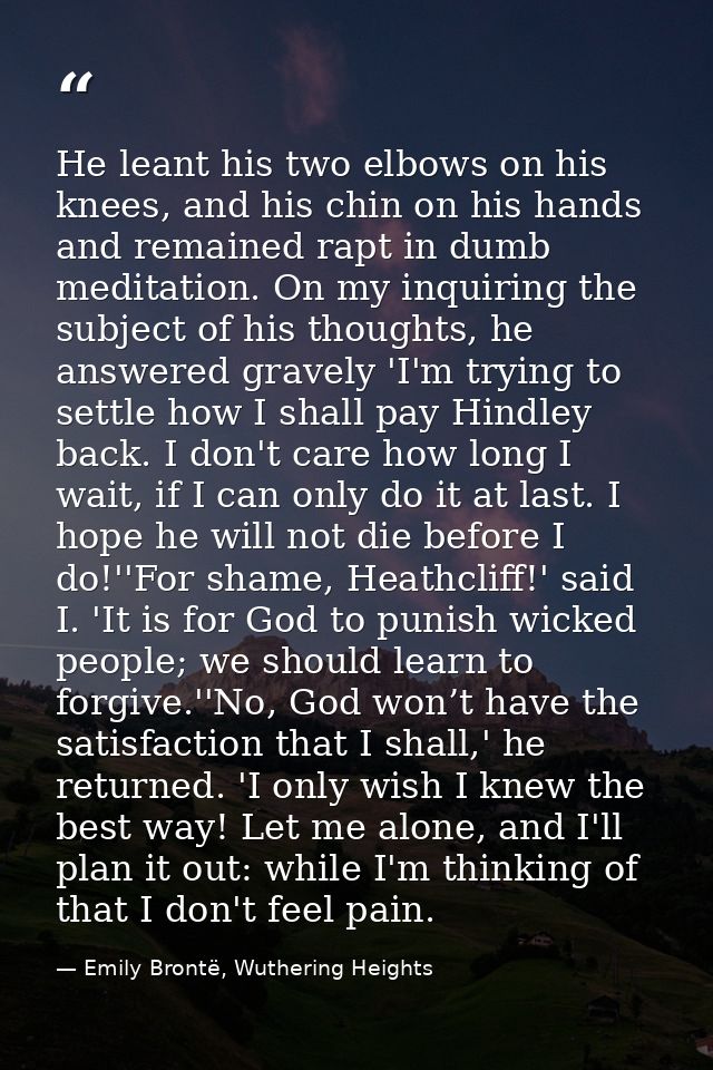 He leant his two elbows on his knees, and his chin on his hands and remained rapt in dumb meditation. On my inquiring th — Emily Brontë, Wuthering Heights