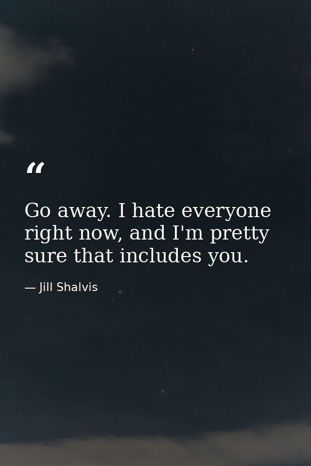 Go away. I hate everyone right now, and I'm pretty sure that includes you. — Jill Shalvis