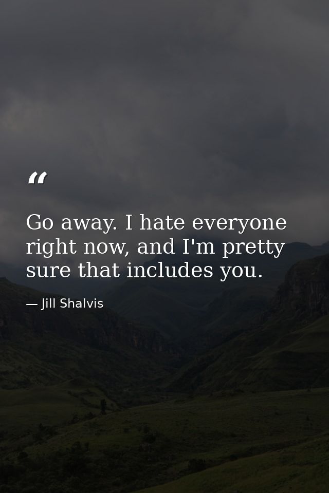 Go away. I hate everyone right now, and I'm pretty sure that includes you. — Jill Shalvis