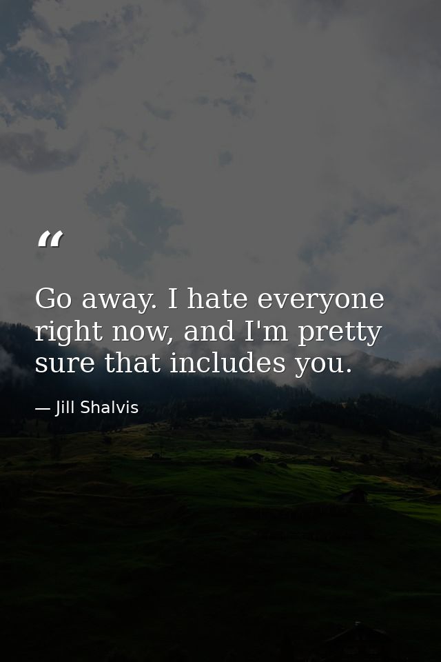 Go away. I hate everyone right now, and I'm pretty sure that includes you. — Jill Shalvis