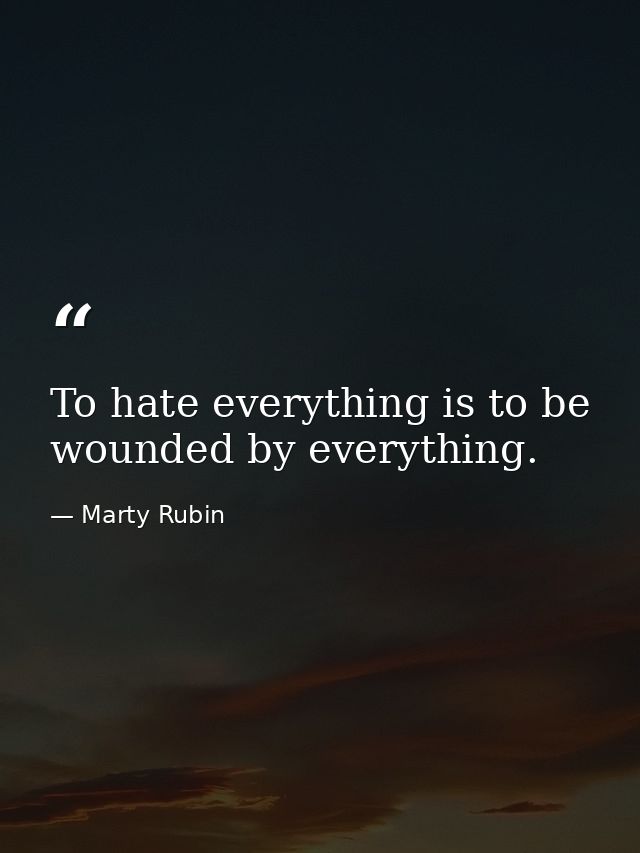 To hate everything is to be wounded by everything. — Marty Rubin