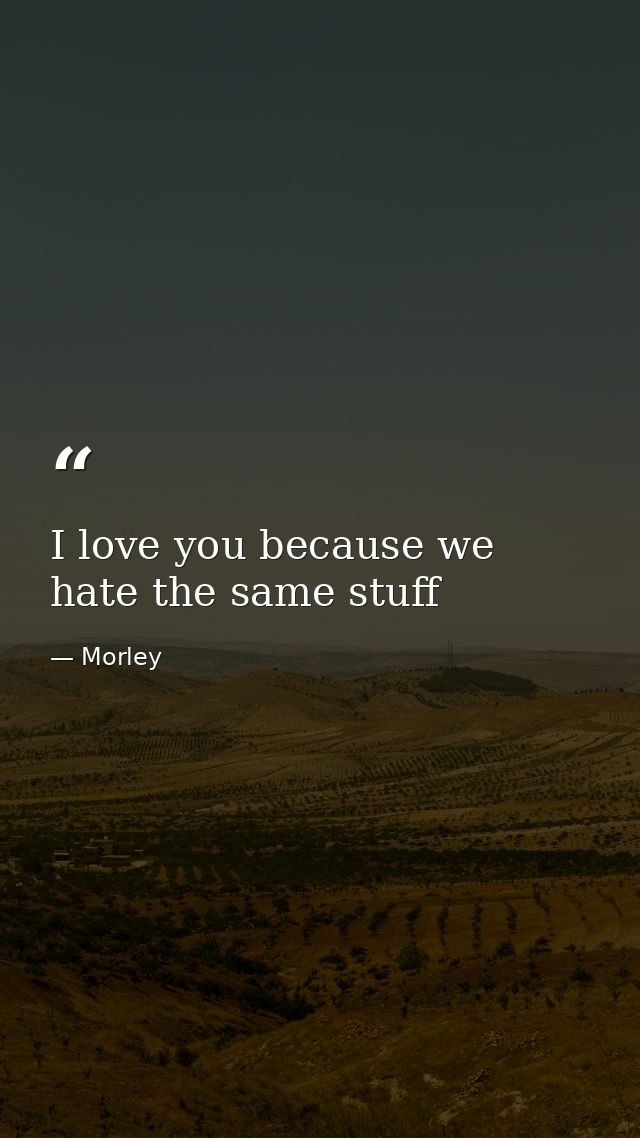 I love you because we hate the same stuff — Morley