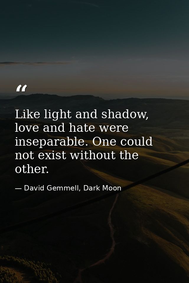 Like light and shadow, love and hate were inseparable. One could not exist without the other. — David Gemmell, Dark Moon