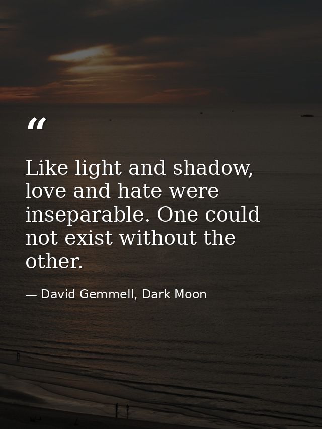 Like light and shadow, love and hate were inseparable. One could not exist without the other. — David Gemmell, Dark Moon