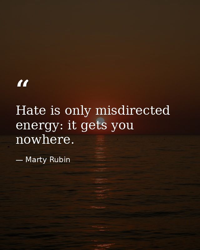 Hate is only misdirected energy: it gets you nowhere. — Marty Rubin