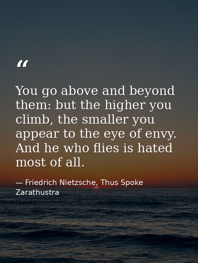 You go above and beyond them: but the higher you climb, the smaller you appear to the eye of envy. And he who flies is h — Friedrich Nietzsche, Thus Spoke Zarathustra