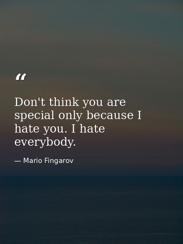 Don't think you are special only because I hate you. I hate everybody. — Mario Fingarov