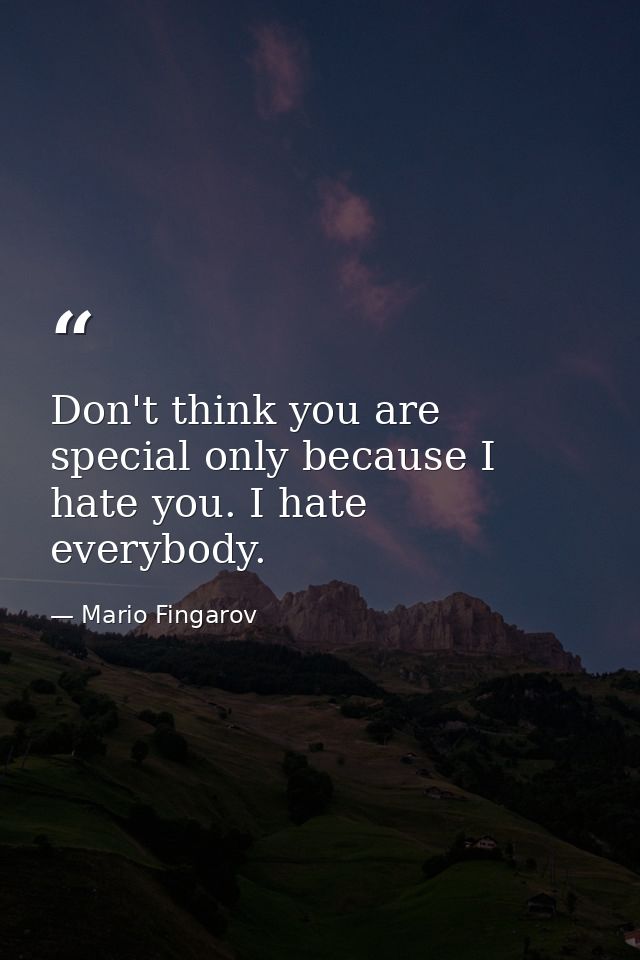 Don't think you are special only because I hate you. I hate everybody. — Mario Fingarov