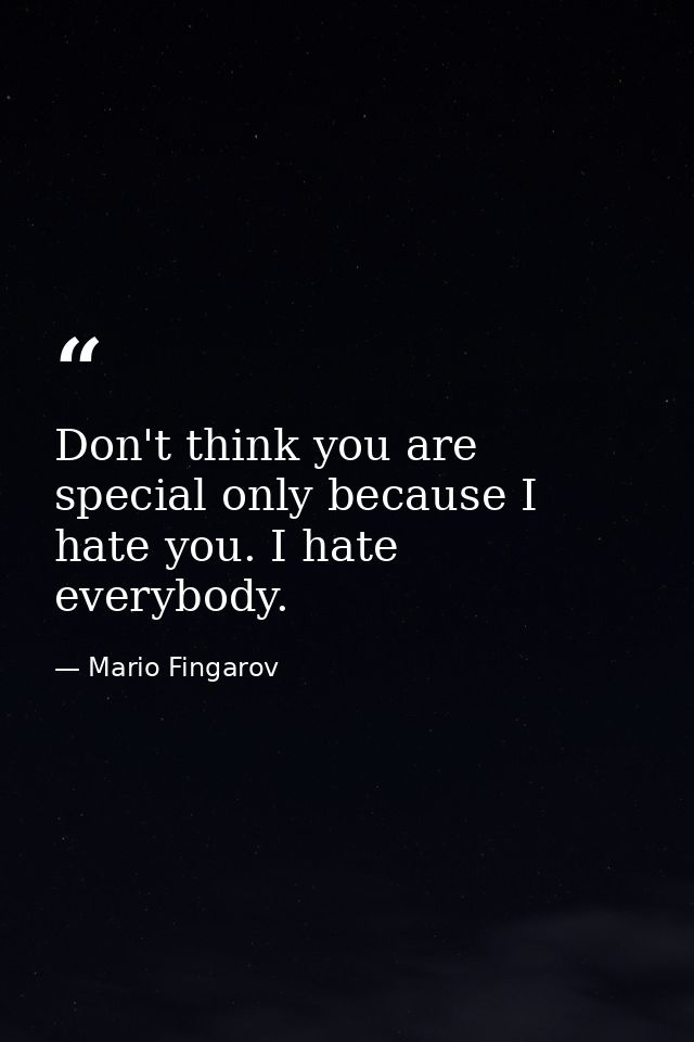 Don't think you are special only because I hate you. I hate everybody. — Mario Fingarov