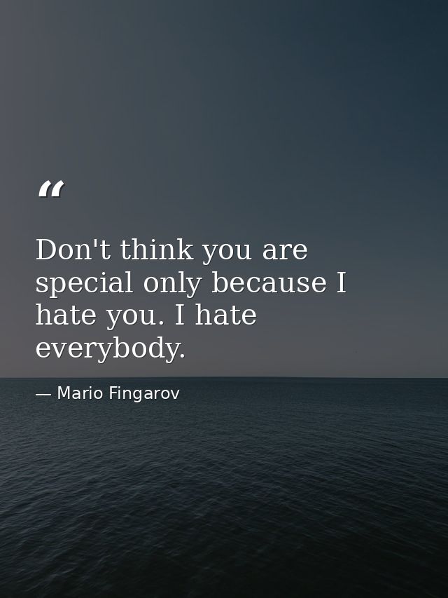 Don't think you are special only because I hate you. I hate everybody. — Mario Fingarov