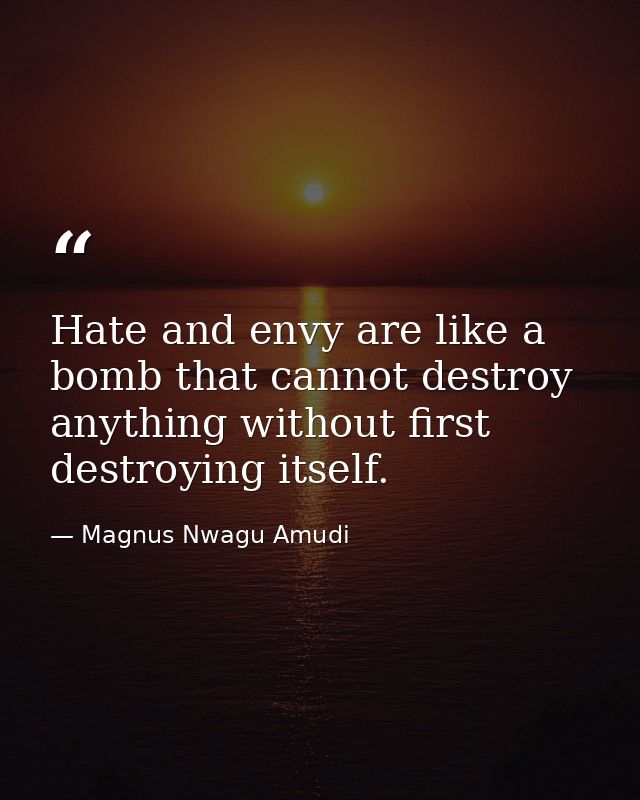Hate and envy are like a bomb that cannot destroy anything without first destroying itself. — Magnus Nwagu Amudi