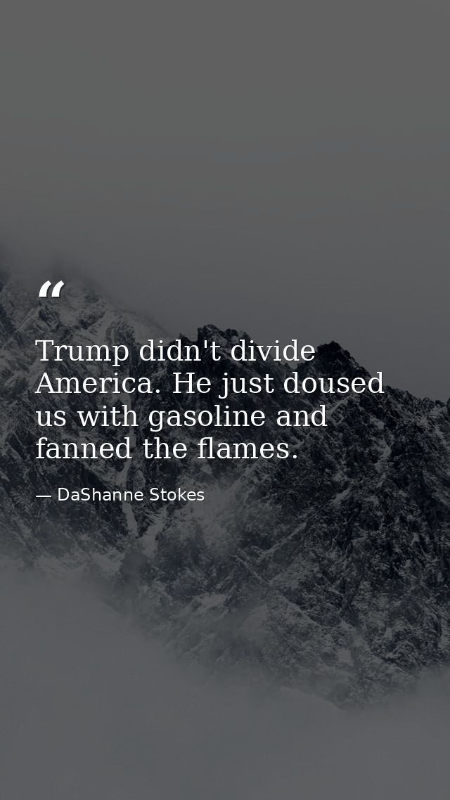 Trump didn't divide America. He just doused us with gasoline and fanned the flames. — DaShanne Stokes
