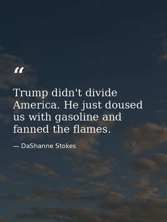 Trump didn't divide America. He just doused us with gasoline and fanned the flames. — DaShanne Stokes