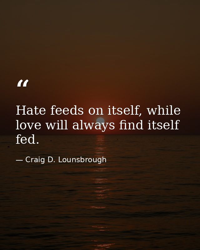 Hate feeds on itself, while love will always find itself fed. — Craig D. Lounsbrough