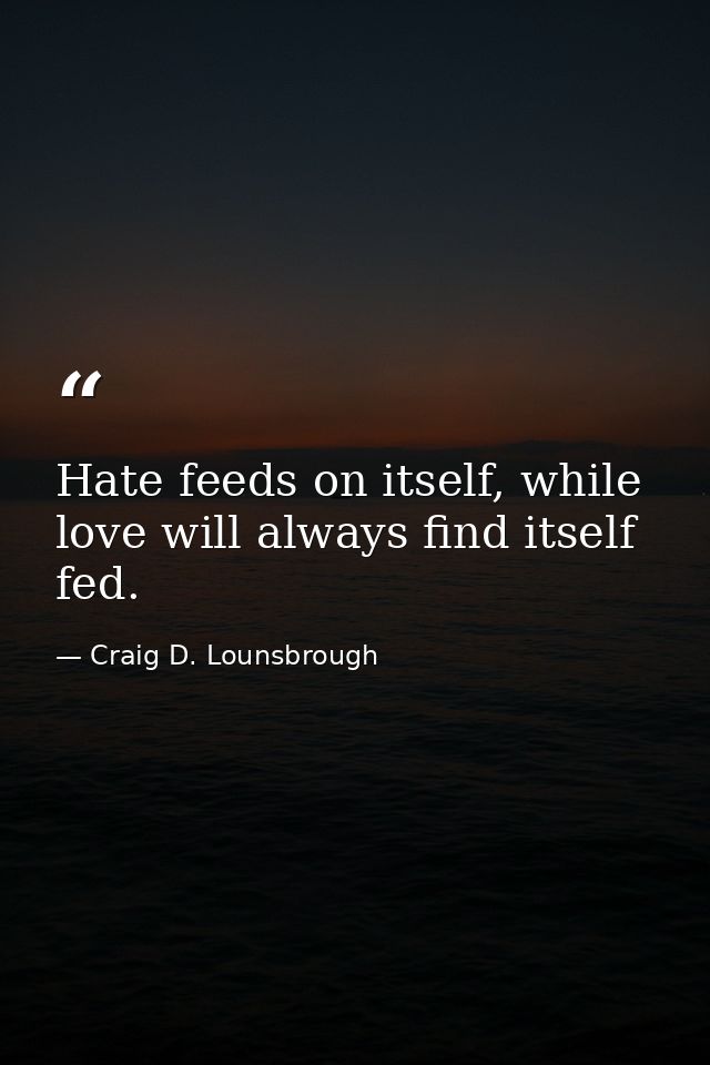 Hate feeds on itself, while love will always find itself fed. — Craig D. Lounsbrough