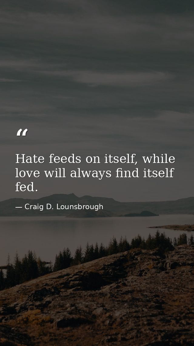 Hate feeds on itself, while love will always find itself fed. — Craig D. Lounsbrough