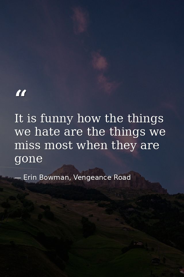 It is funny how the things we hate are the things we miss most when they are gone — Erin Bowman, Vengeance Road