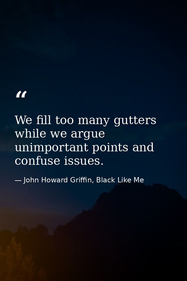 We fill too many gutters while we argue unimportant points and confuse issues. — John Howard Griffin, Black Like Me
