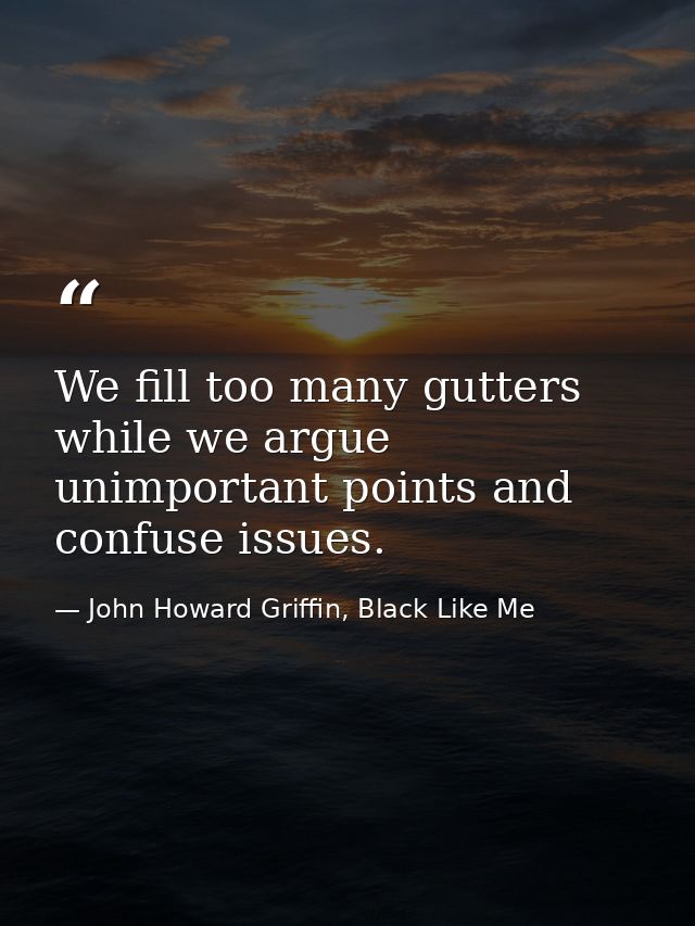 We fill too many gutters while we argue unimportant points and confuse issues. — John Howard Griffin, Black Like Me