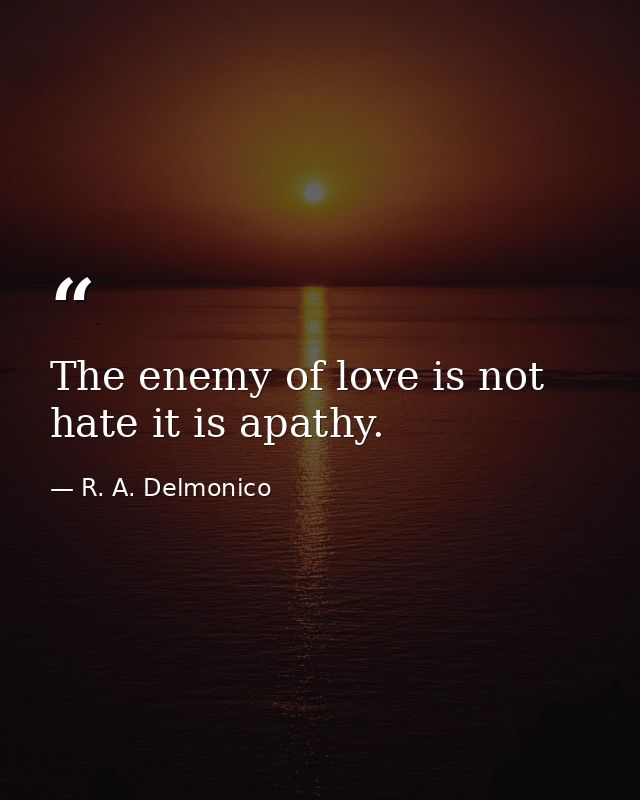 The enemy of love is not hate it is apathy. — R. A. Delmonico