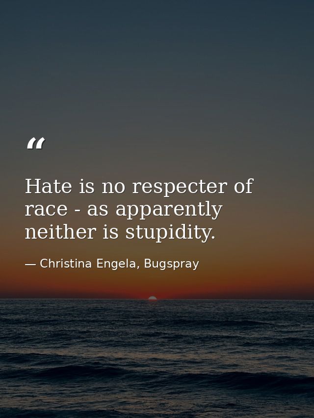 Hate is no respecter of race - as apparently neither is stupidity. — Christina Engela, Bugspray