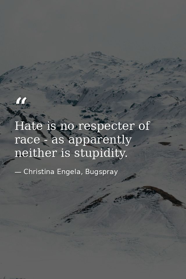 Hate is no respecter of race - as apparently neither is stupidity. — Christina Engela, Bugspray