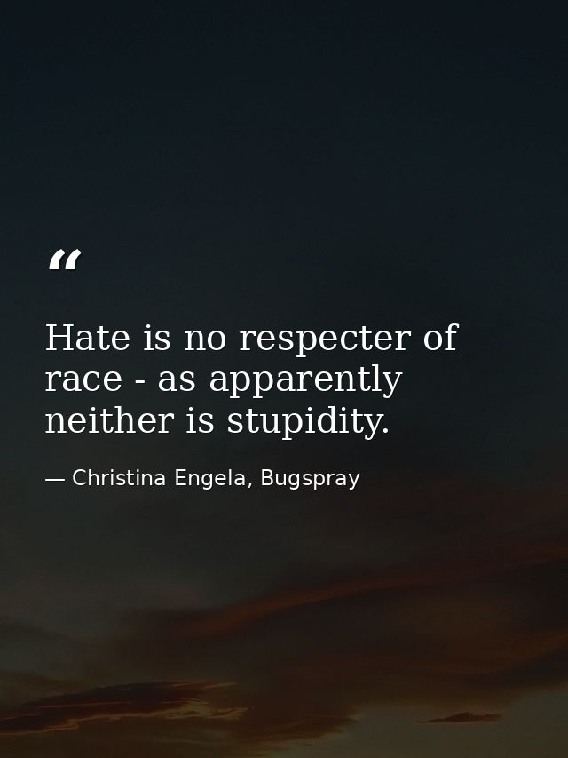 Hate is no respecter of race - as apparently neither is stupidity. — Christina Engela, Bugspray