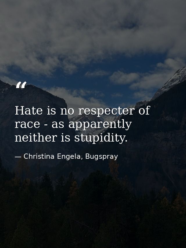 Hate is no respecter of race - as apparently neither is stupidity. — Christina Engela, Bugspray