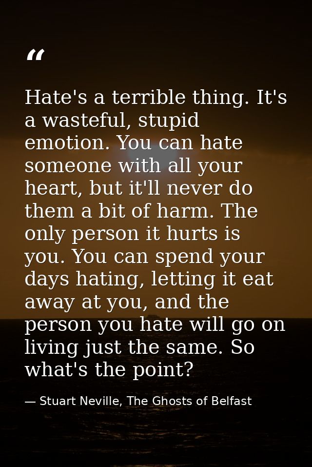 Hate's a terrible thing. It's a wasteful, stupid emotion. You can hate someone with all your heart, but it'll never do t — Stuart Neville, The Ghosts of Belfast