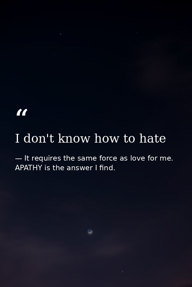 I don't know how to hate — It requires the same force as love for me. APATHY is the answer I find.