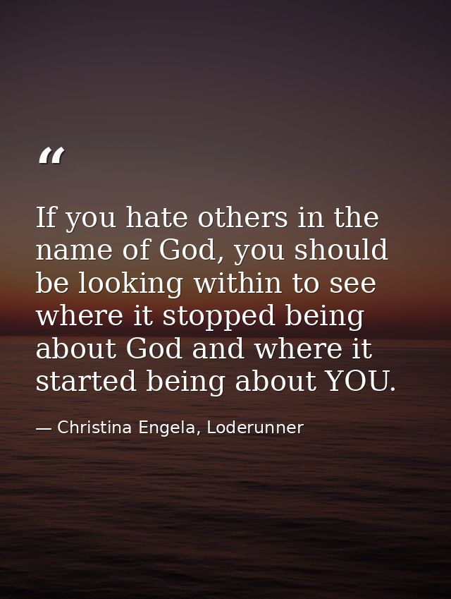If you hate others in the name of God, you should be looking within to see where it stopped being about God and where it — Christina Engela, Loderunner