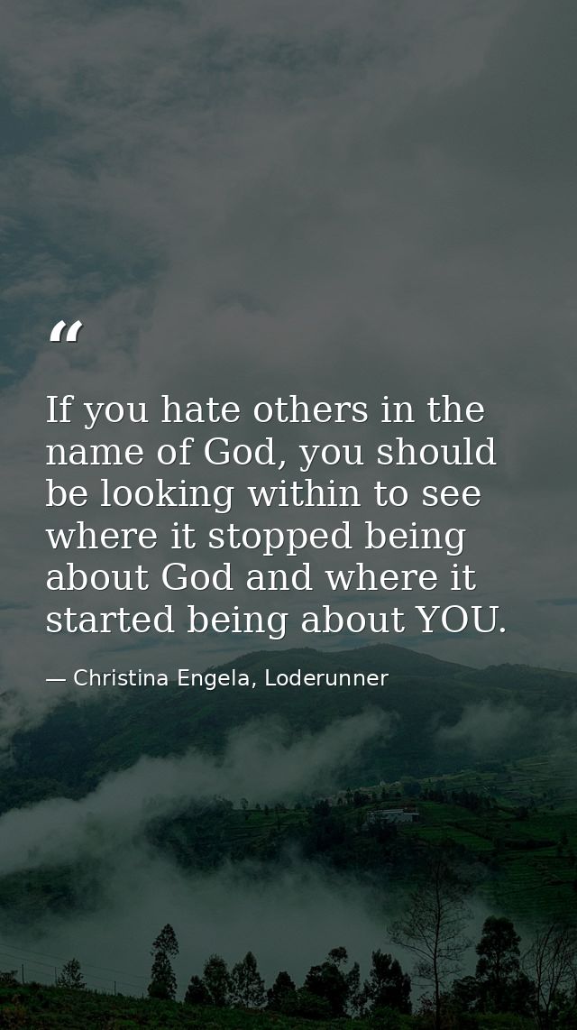 If you hate others in the name of God, you should be looking within to see where it stopped being about God and where it — Christina Engela, Loderunner
