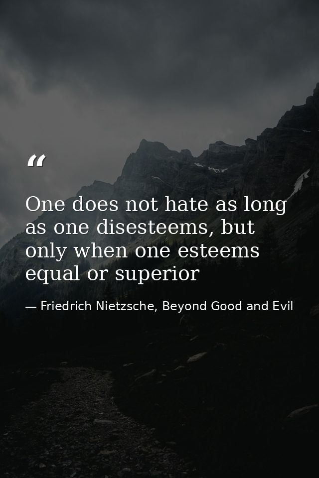 One does not hate as long as one disesteems, but only when one esteems equal or superior — Friedrich Nietzsche, Beyond Good and Evil