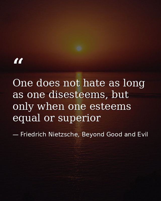 One does not hate as long as one disesteems, but only when one esteems equal or superior — Friedrich Nietzsche, Beyond Good and Evil