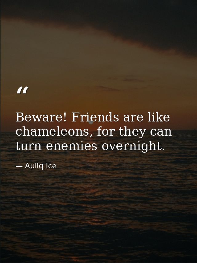 Beware! Friends are like chameleons, for they can turn enemies overnight. — Auliq Ice