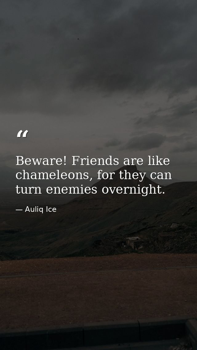 Beware! Friends are like chameleons, for they can turn enemies overnight. — Auliq Ice