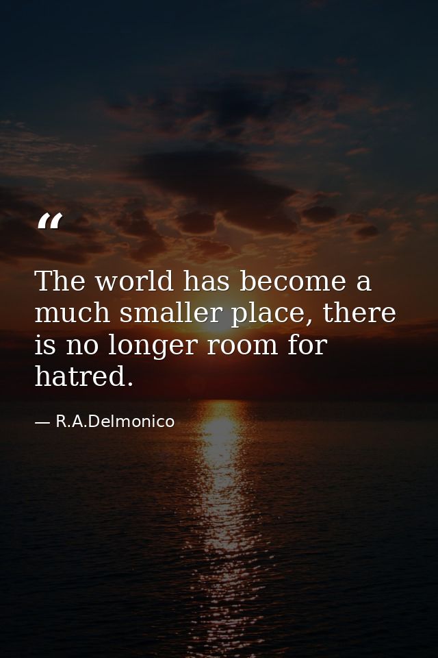 The world has become a much smaller place, there is no longer room for hatred. — R.A.Delmonico