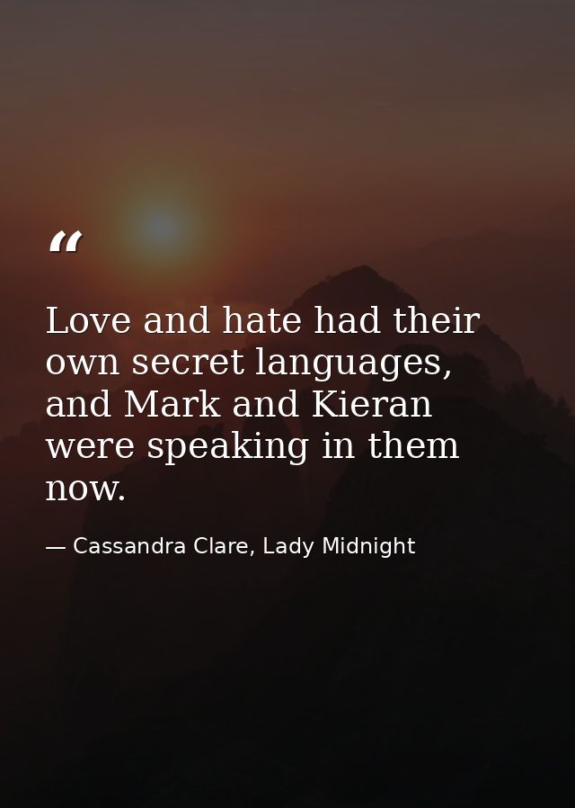 Love and hate had their own secret languages, and Mark and Kieran were speaking in them now. — Cassandra Clare, Lady Midnight