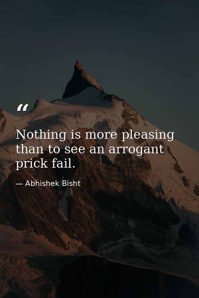 Nothing is more pleasing than to see an arrogant prick fail. — Abhishek Bisht