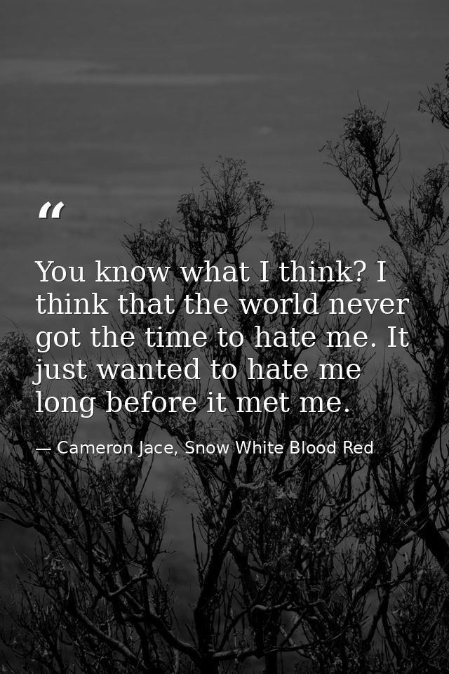 You know what I think? I think that the world never got the time to hate me. It just wanted to hate me long before it me — Cameron Jace, Snow White Blood Red