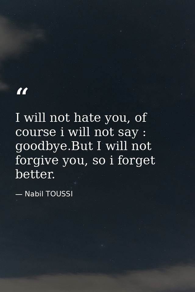 I will not hate you, of course i will not say : goodbye.But I will not forgive you, so i forget better. — Nabil TOUSSI