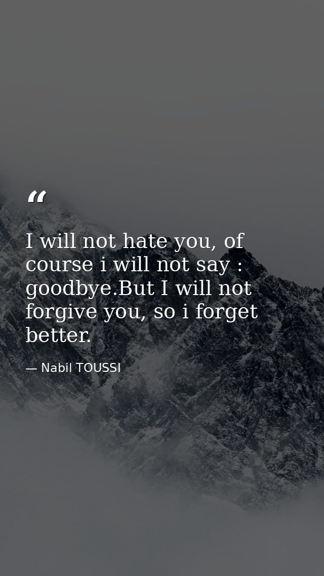 I will not hate you, of course i will not say : goodbye.But I will not forgive you, so i forget better. — Nabil TOUSSI