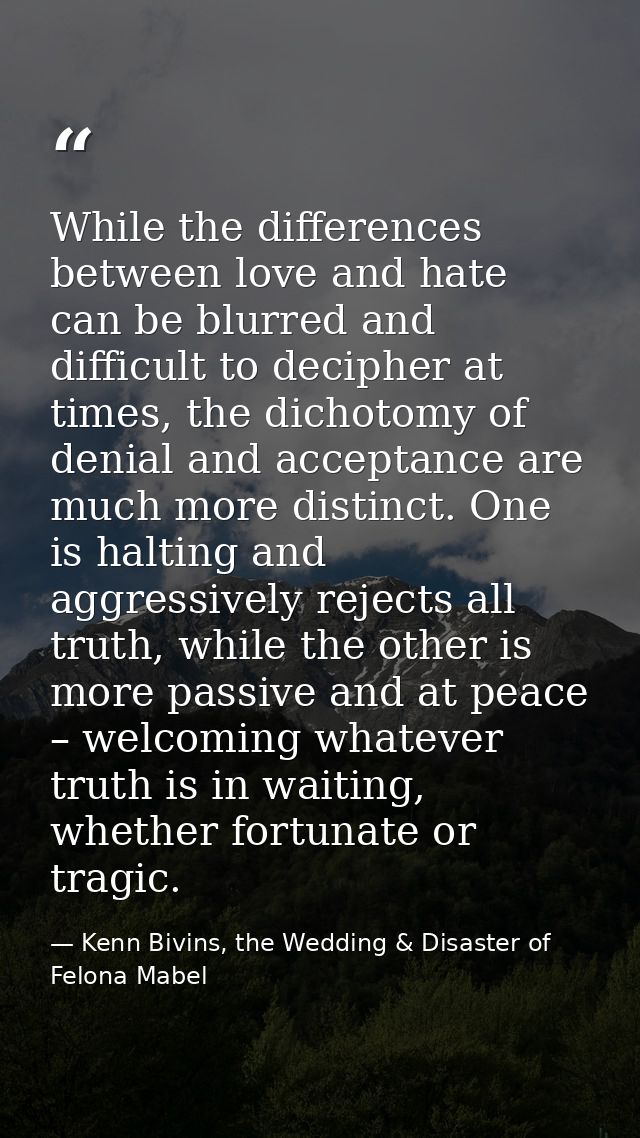 While the differences between love and hate can be blurred and difficult to decipher at times, the dichotomy of denial a — Kenn Bivins, the Wedding & Disaster of Felona Mabel