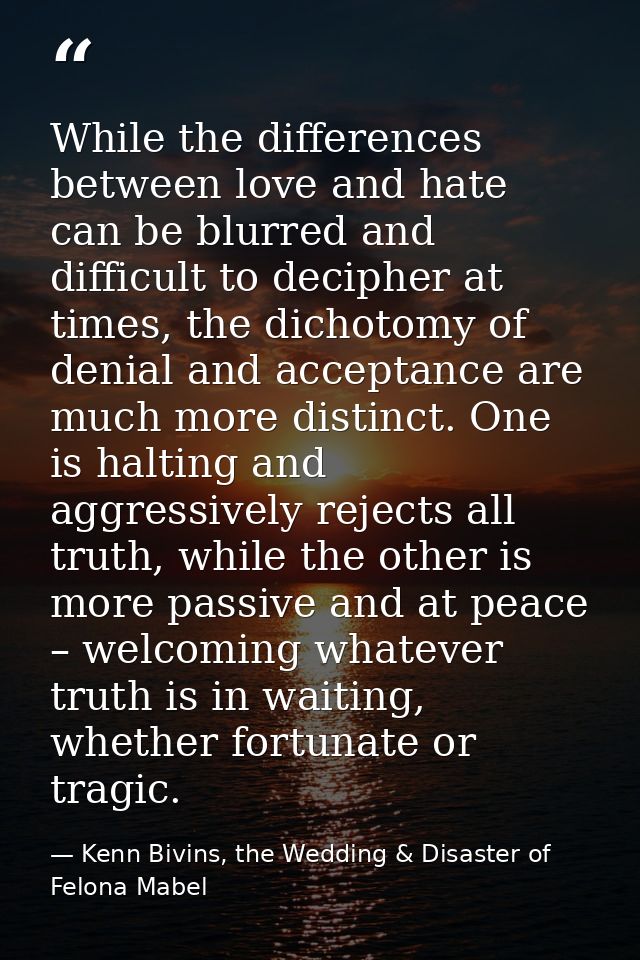 While the differences between love and hate can be blurred and difficult to decipher at times, the dichotomy of denial a — Kenn Bivins, the Wedding & Disaster of Felona Mabel