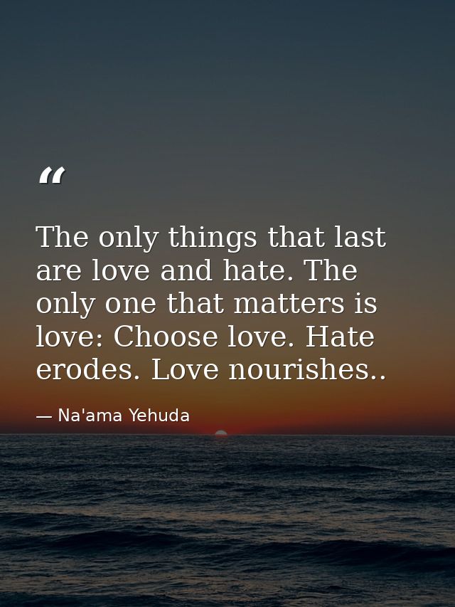 The only things that last are love and hate. The only one that matters is love: Choose love. Hate erodes. Love nourishes — Na'ama Yehuda